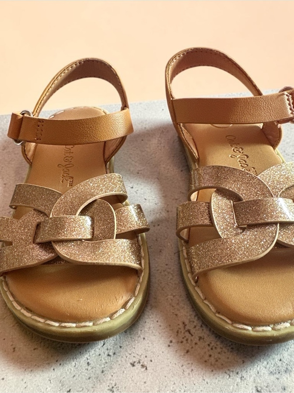 Cat & Jack Girls' Glitter Link Strap Sandals in Gold